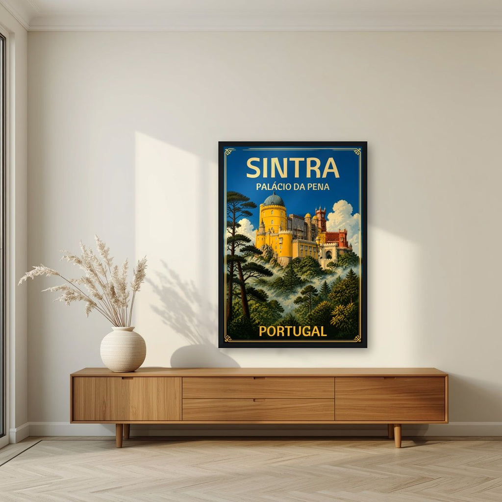 Palacio da Pena — Sintra art print, in a black frame, styled in a living room