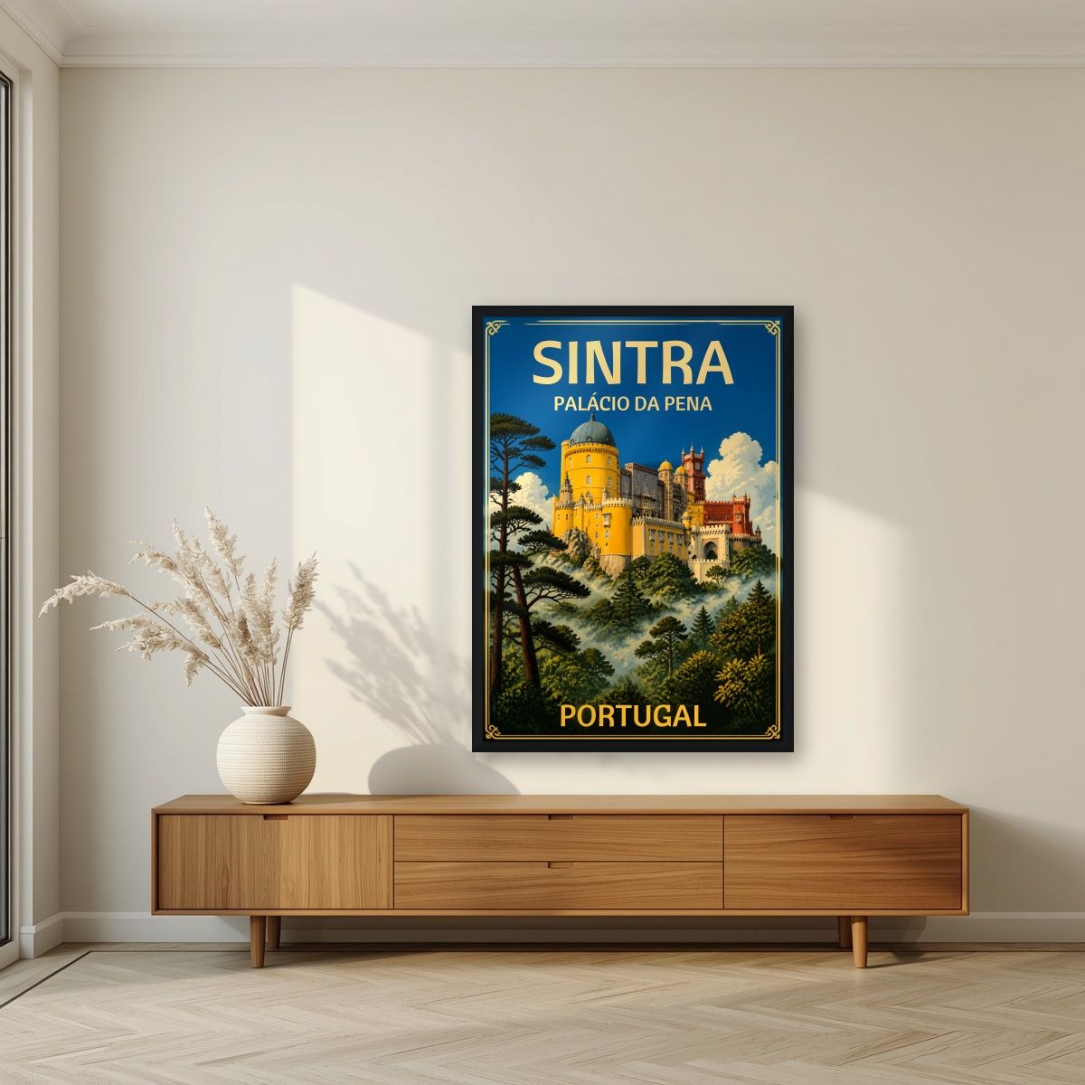 Palacio da Pena — Sintra art print, in a black frame, styled in a living room