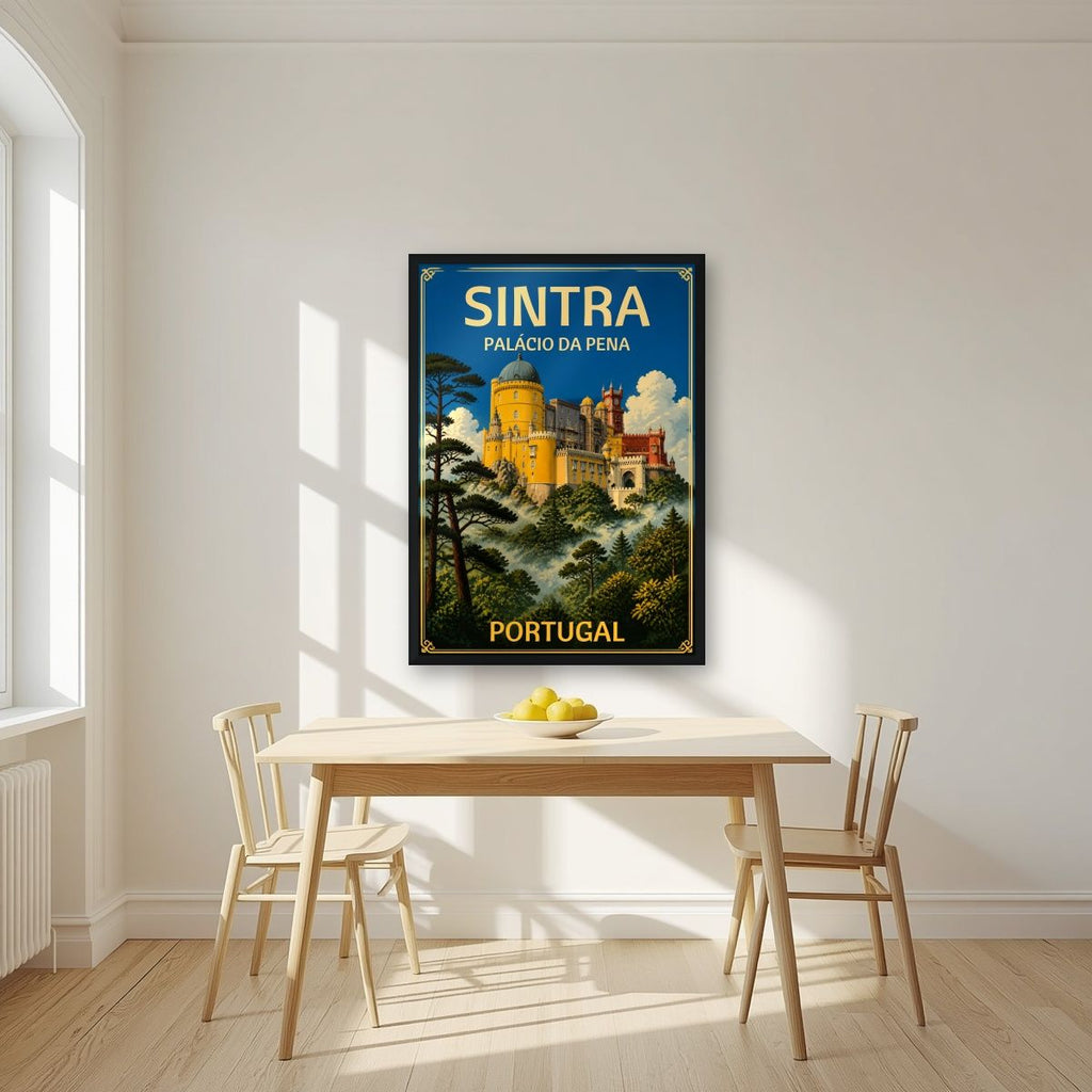 Palacio da Pena — Sintra art print, in a black frame, styled in a kitchen