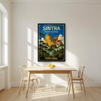 Palacio da Pena — Sintra art print, in a black frame, styled in a kitchen