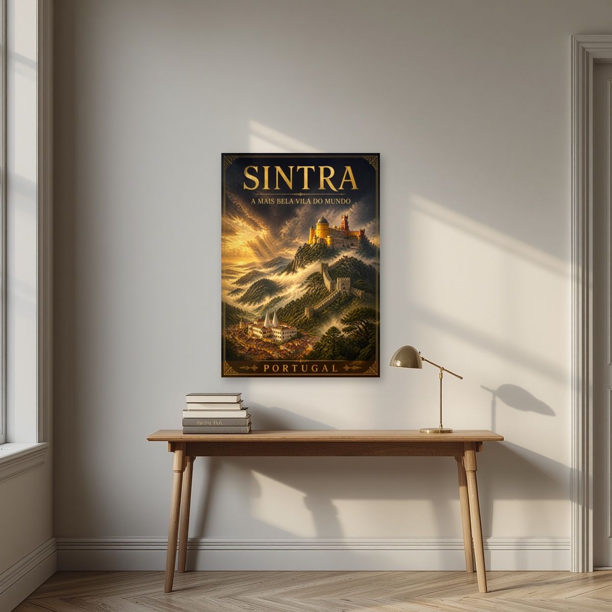 Serra Encantada — Sintra art print, unframed poster, styled in a desk