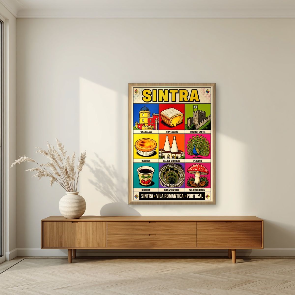 Vila Romantica — Sintra art print, in an oak frame, styled in a living room