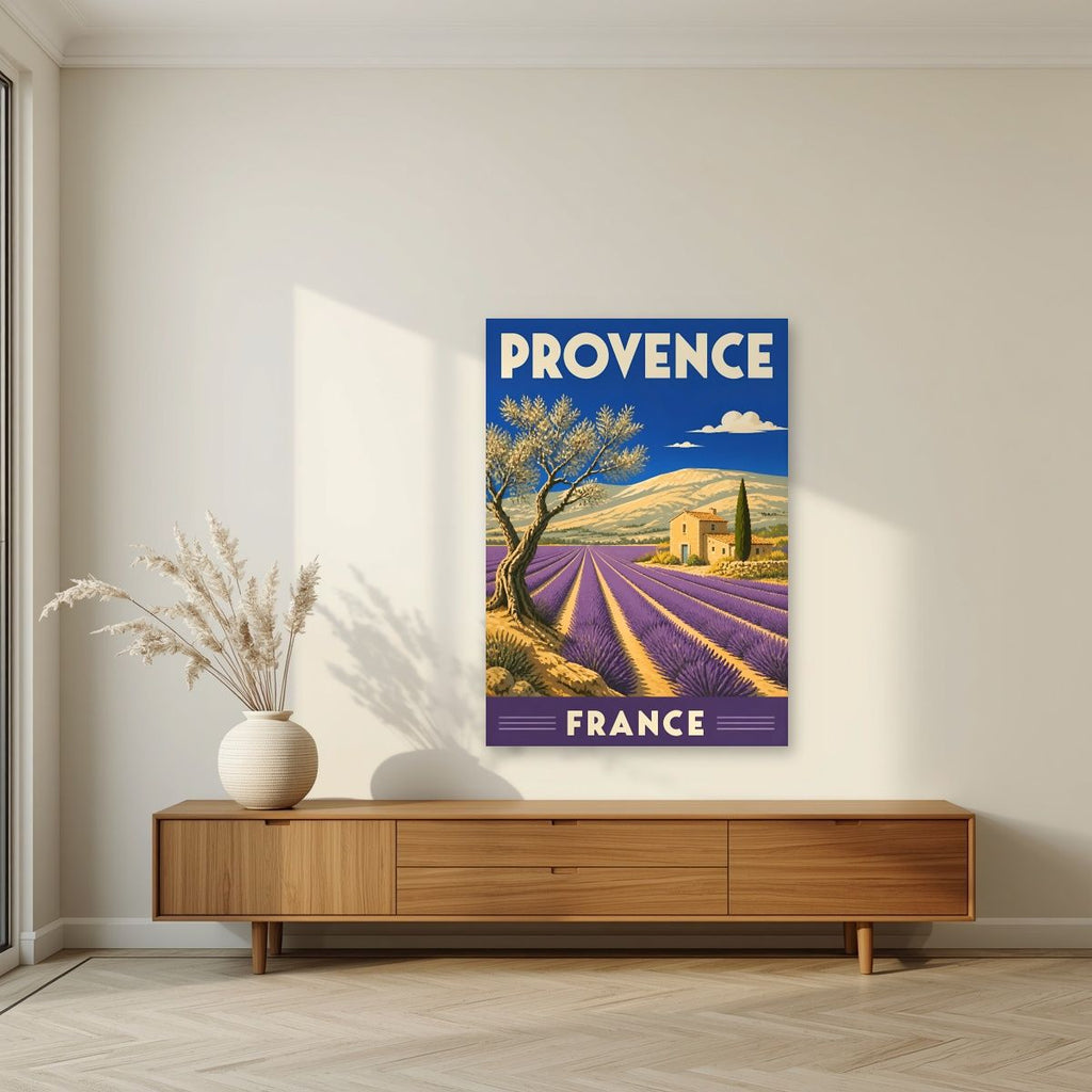 Champs de Lavande — Provence art print, unframed poster, styled in a living room