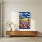 Champs de Lavande — Provence art print, unframed poster, styled in a living room