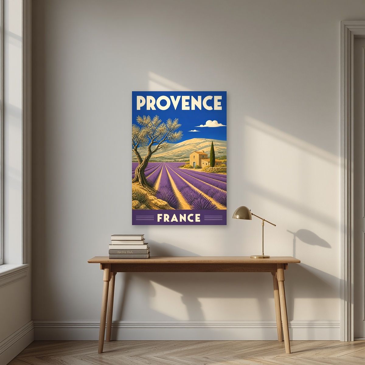 Champs de Lavande — Provence art print, unframed poster, styled in a desk