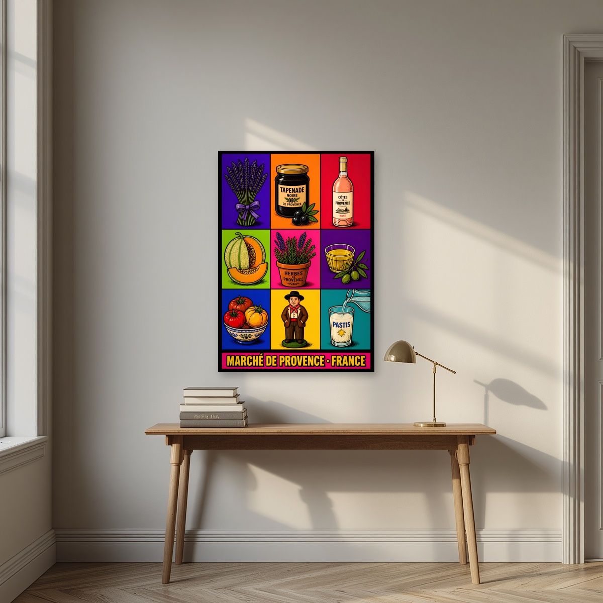 Marché de Provence — Provence art print, unframed poster, styled in a desk