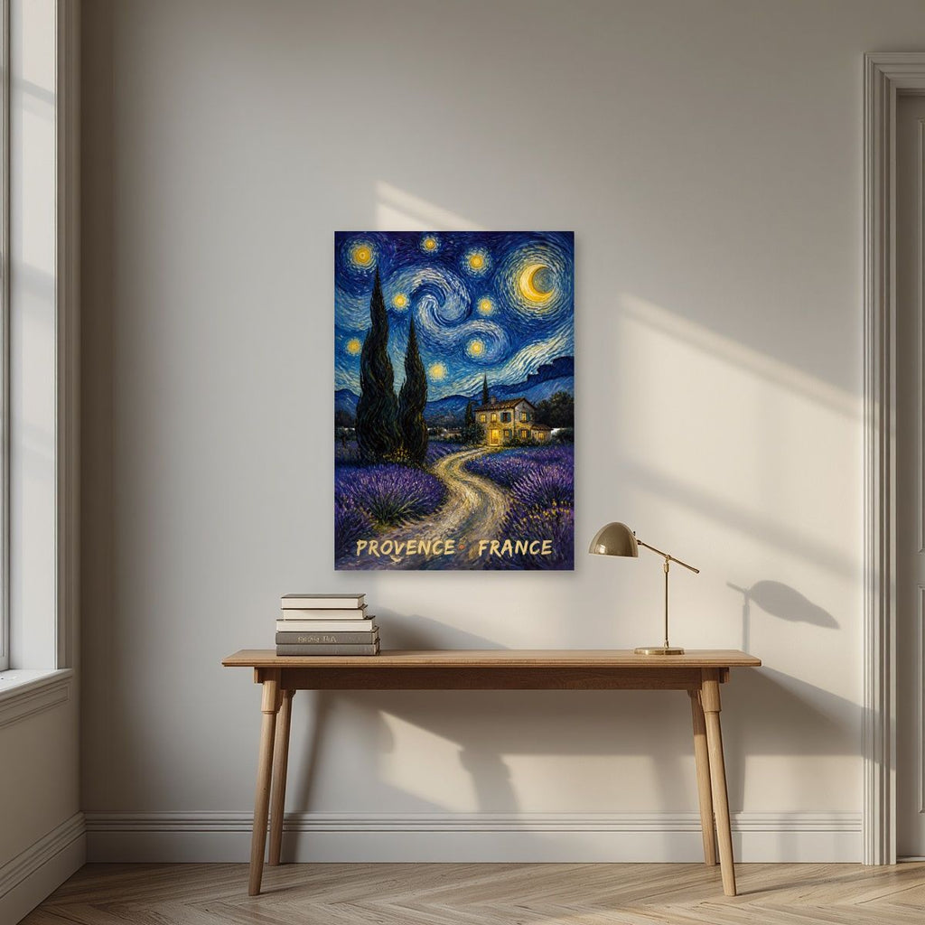 Nuit Étoilée — Provence art print, unframed poster, styled in a desk