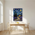 Nuit Étoilée — Provence art print, unframed poster, styled in a kitchen