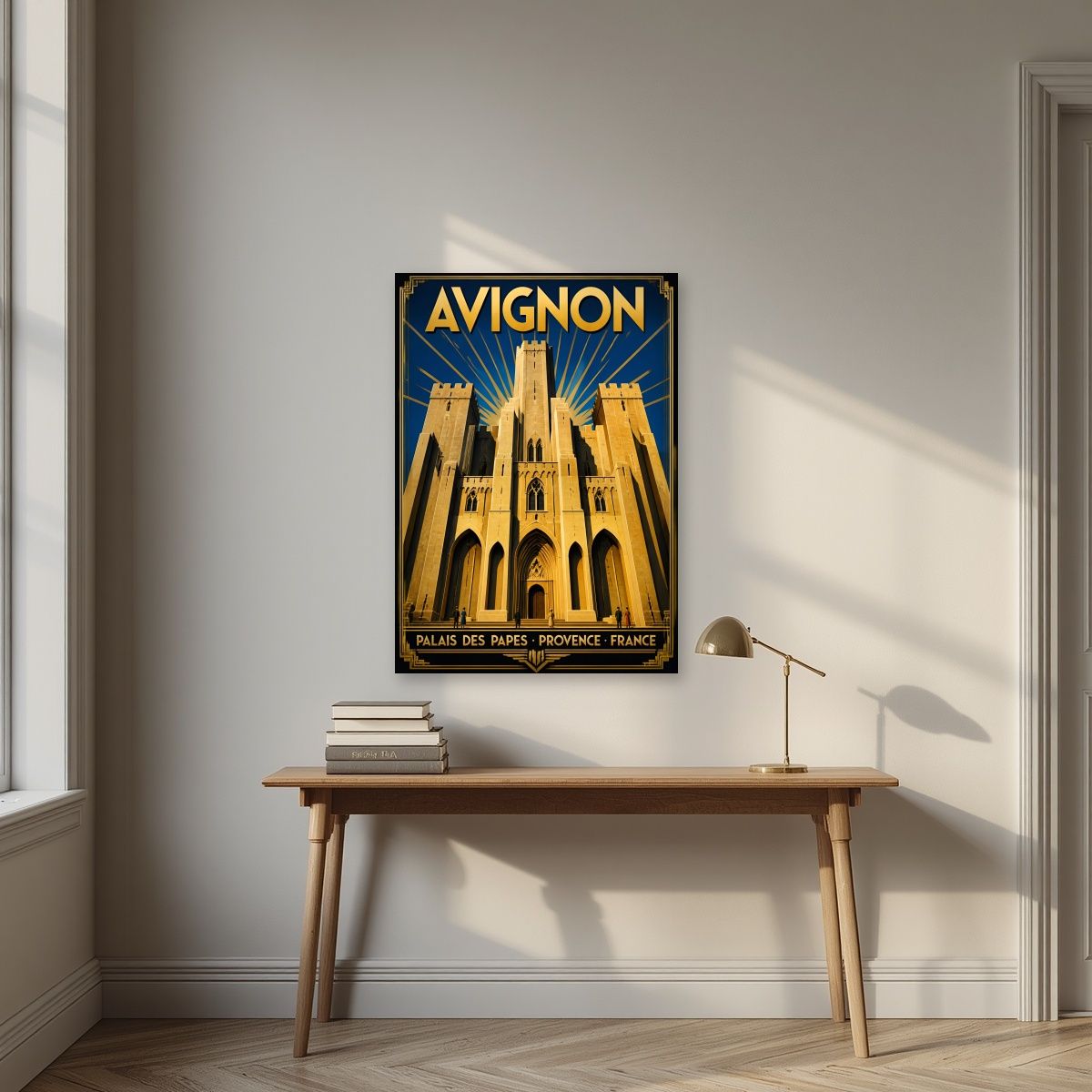 Palais des Papes — Provence art print, unframed poster, styled in a desk