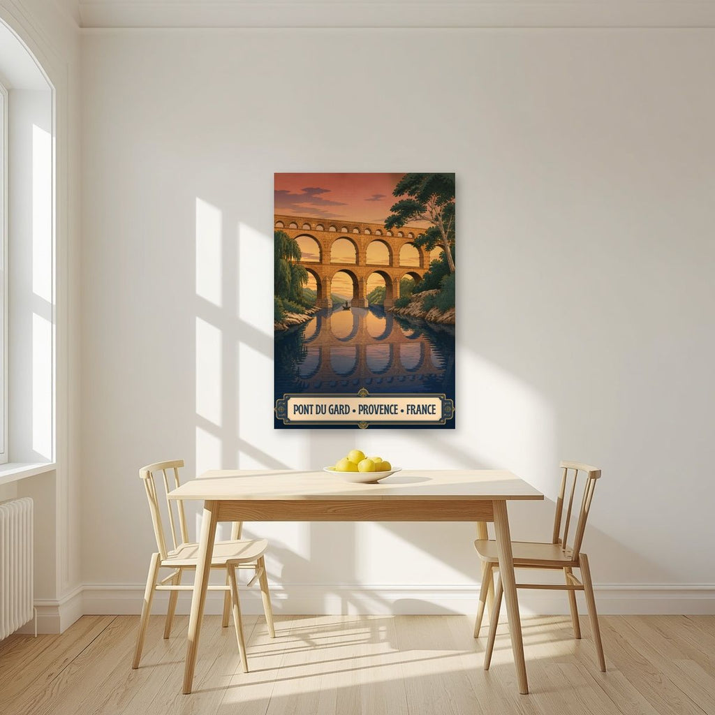 Pont du Gard — Provence art print, unframed poster, styled in a kitchen