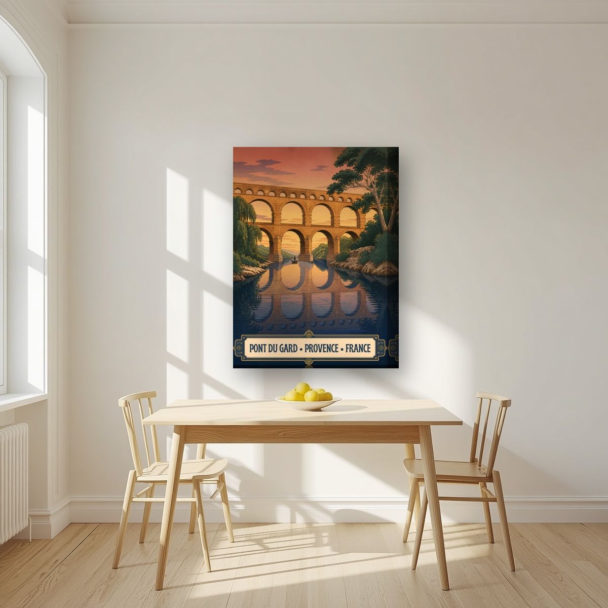 Pont du Gard — Provence art print, on thick canvas, styled in a kitchen