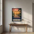 Pont du Gard — Provence art print, in a black frame, styled in a desk