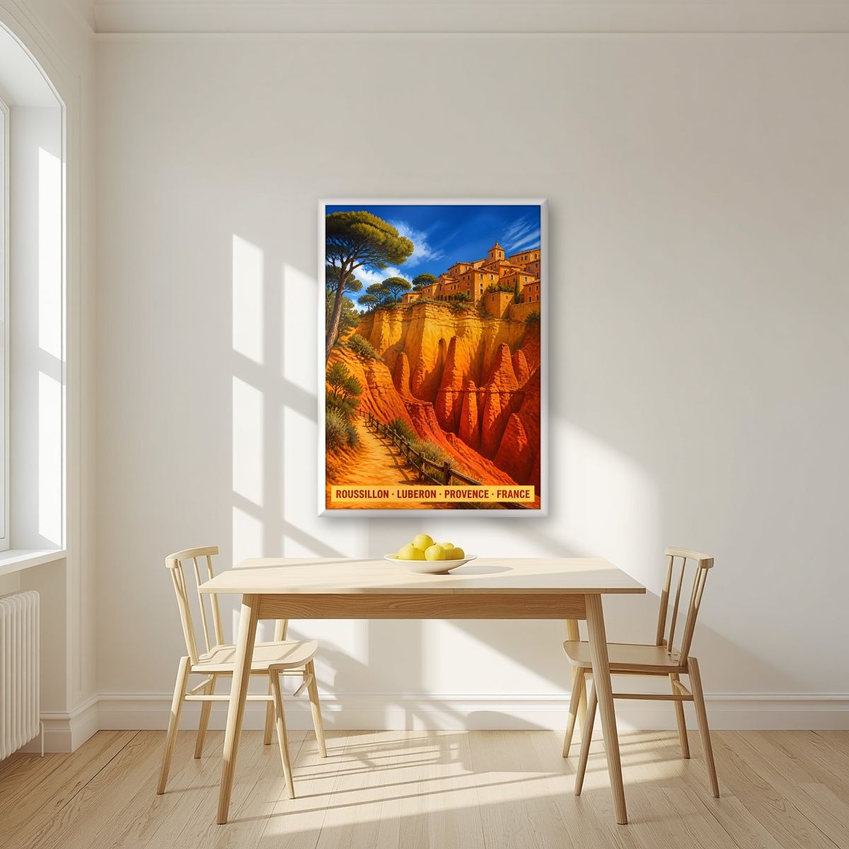 Roussillon — Provence art print, in a white frame, styled in a kitchen