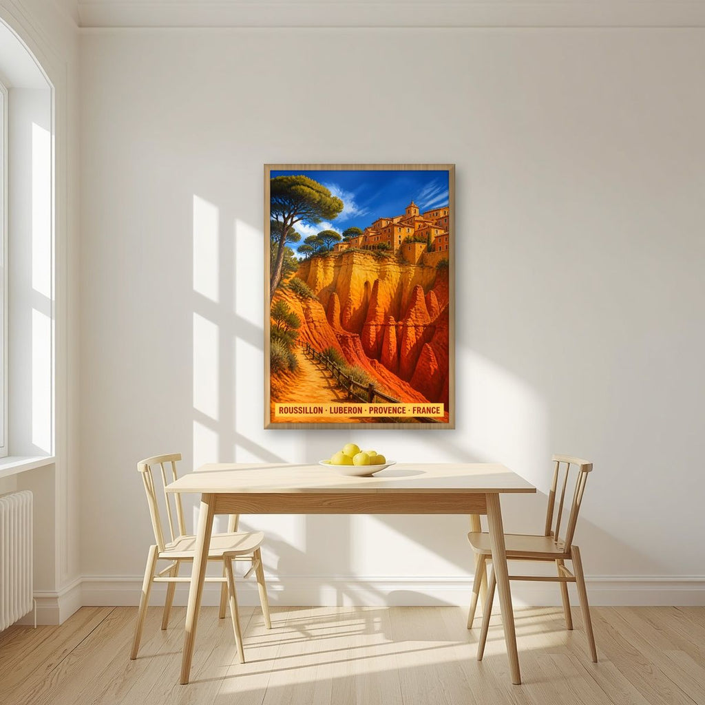 Roussillon — Provence art print, in an oak frame, styled in a kitchen