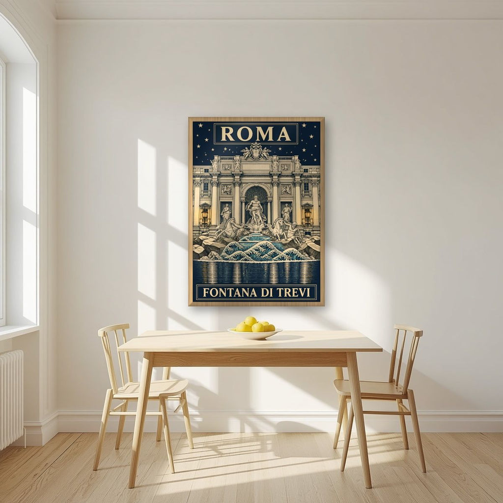 Fontana Di Trevi — Rome art print, in an oak frame, styled in a kitchen