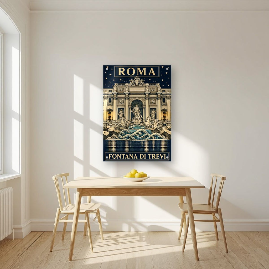 Fontana Di Trevi — Rome art print, as an acrylic print, styled in a kitchen