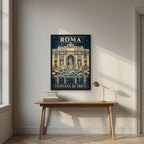 Fontana Di Trevi — Rome art print, in a black frame, styled in a desk