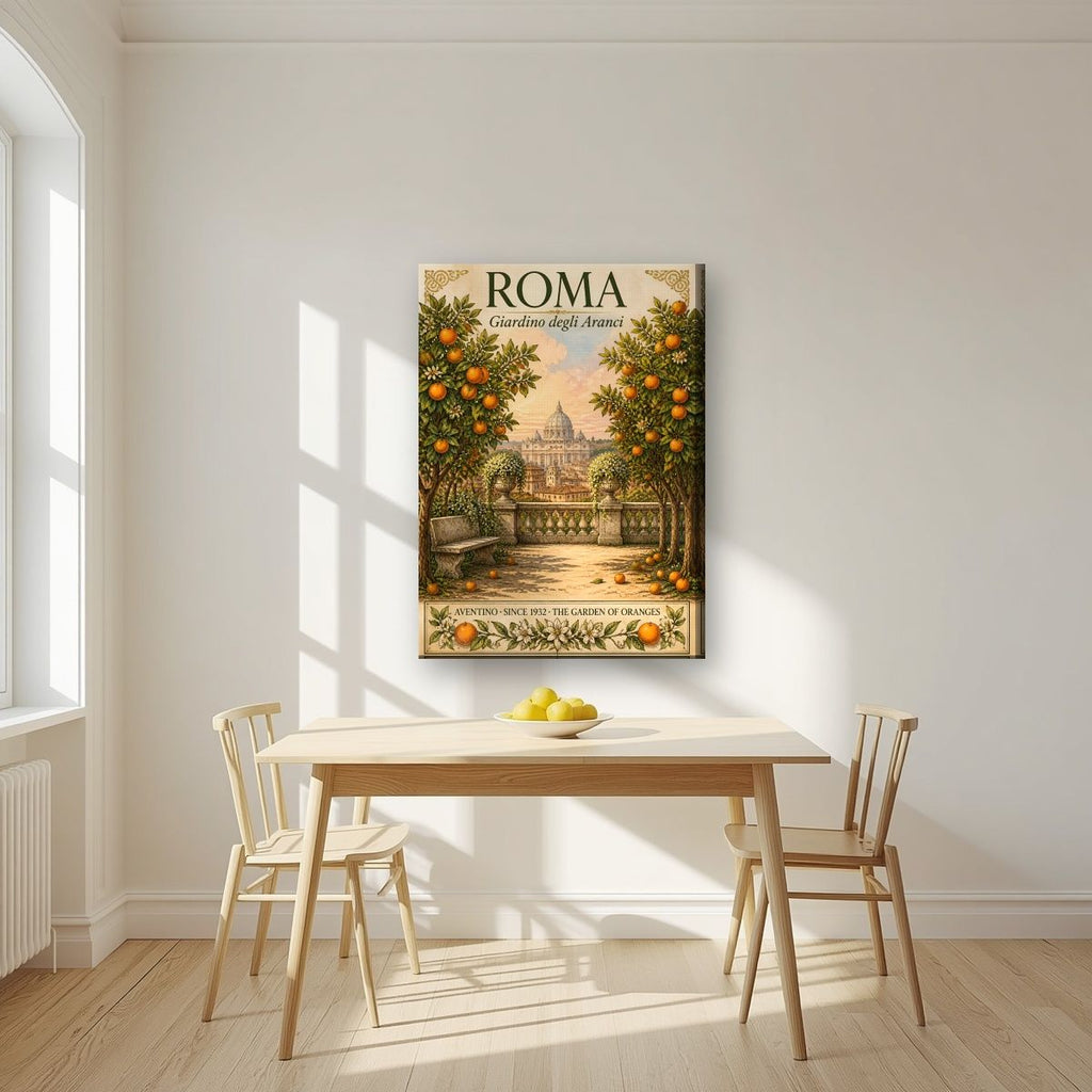 Giardino Degli Aranci — Rome art print, on slim canvas, styled in a kitchen