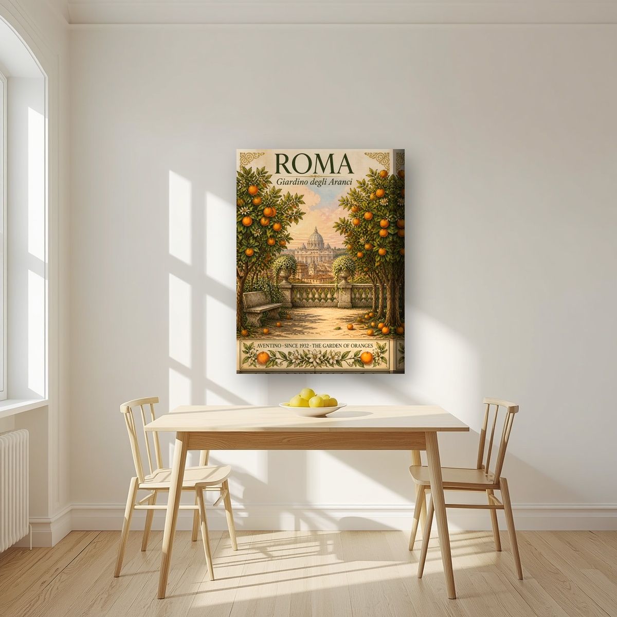 Giardino Degli Aranci — Rome art print, on thick canvas, styled in a kitchen
