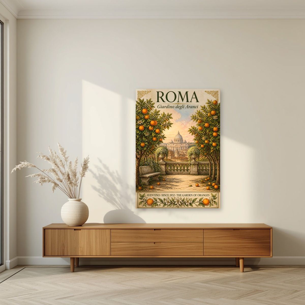 Giardino Degli Aranci — Rome art print, unframed poster, styled in a living room