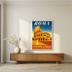 Il Colosseo — Rome art print, in a white frame, styled in a living room