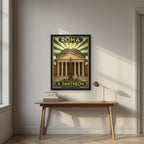 Il Pantheon — Rome art print, in a black frame, styled in a desk
