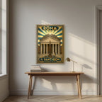 Il Pantheon — Rome art print, in an oak frame, styled in a desk