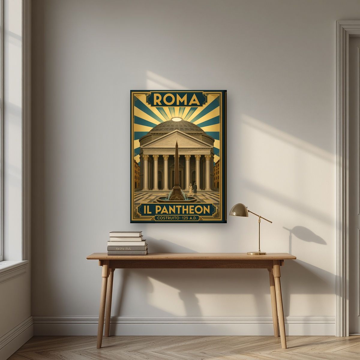 Il Pantheon — Rome art print, on slim canvas, styled in a desk