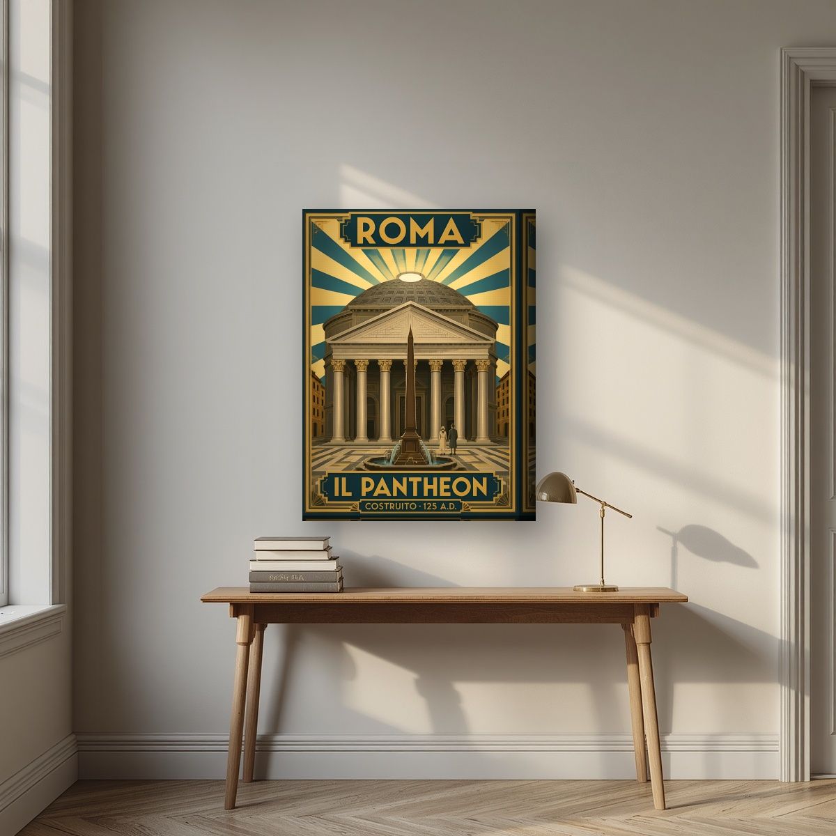 Il Pantheon — Rome art print, on thick canvas, styled in a desk