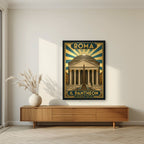 Il Pantheon — Rome art print, in a black frame, styled in a living room