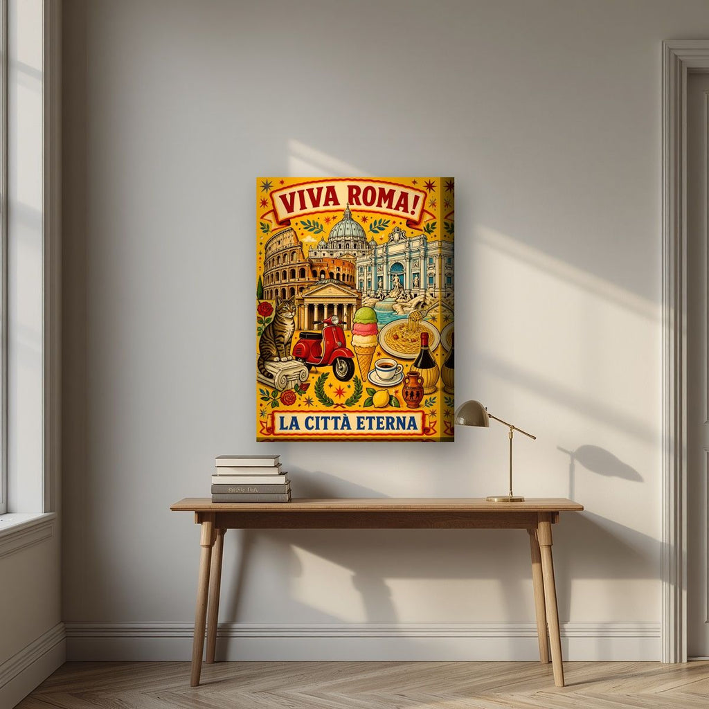 La Città Eterna — Rome art print, on thick canvas, styled in a desk