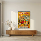 La Città Eterna — Rome art print, in a black frame, styled in a living room