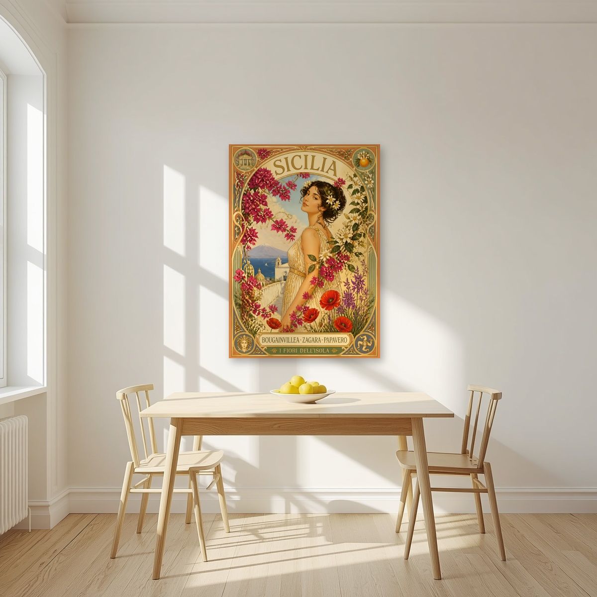 I Fiori Dell'Isola — Sicily art print, unframed poster, styled in a kitchen