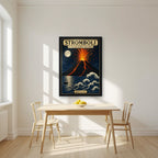 Il Vulcano Di Fuoco — Sicily art print, in a black frame, styled in a kitchen