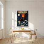 Il Vulcano Di Fuoco — Sicily art print, in a white frame, styled in a kitchen