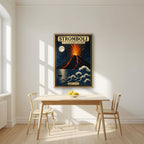 Il Vulcano Di Fuoco — Sicily art print, in an oak frame, styled in a kitchen