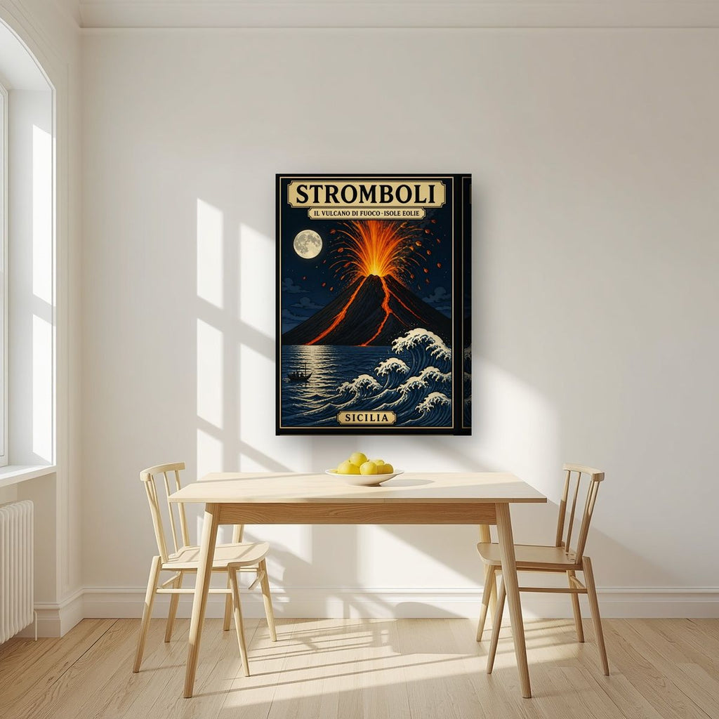 Il Vulcano Di Fuoco — Sicily art print, on thick canvas, styled in a kitchen