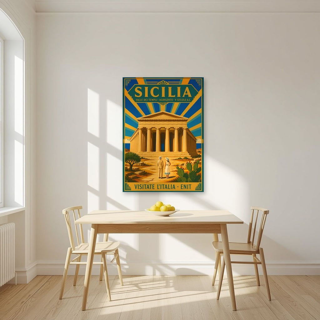Valle Dei Templi — Sicily art print, unframed poster, styled in a kitchen