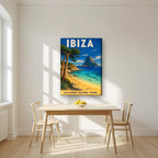 Cala d'Hort — Ibiza art print, on slim canvas, styled in a kitchen