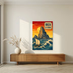 Es Vedra — Ibiza art print, unframed poster, styled in a living room