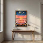 Ses Salines — Ibiza art print, in an oak frame, styled in a desk