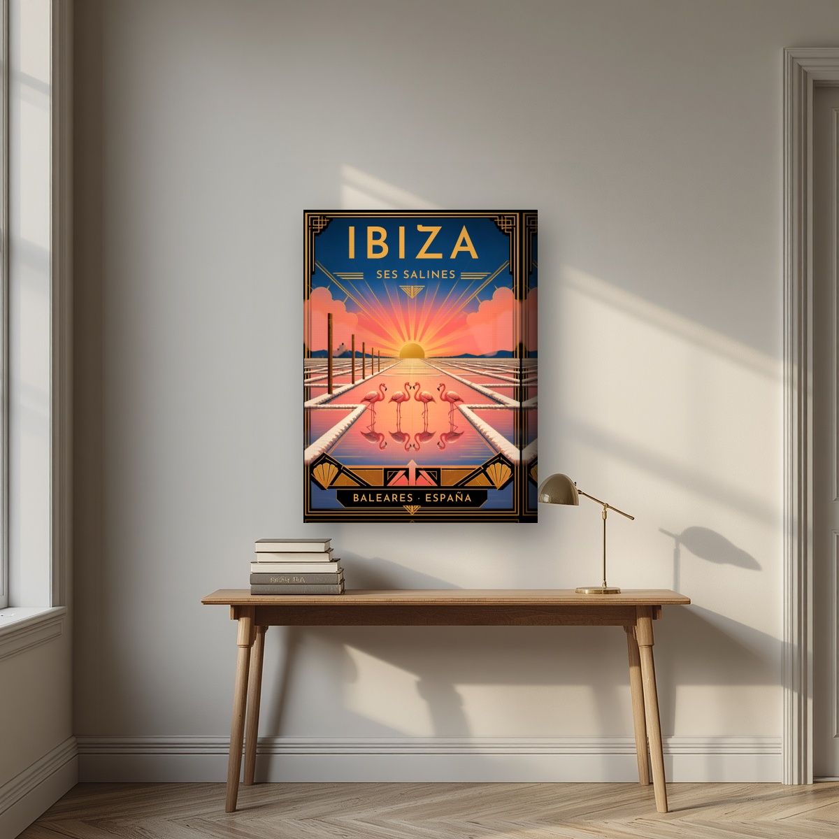 Ses Salines — Ibiza art print, on thick canvas, styled in a desk