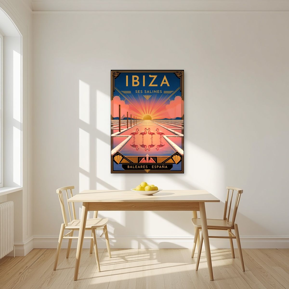 Ses Salines — Ibiza art print, unframed poster, styled in a kitchen
