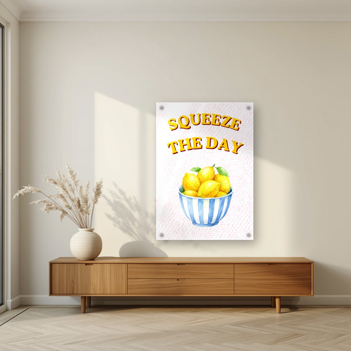 Squeeze The Day – Positano Pink | Art Print — acrylic print, room scene