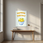 Squeeze The Day – Cabana Green as an unframed print, above an oak writing desk