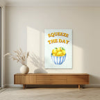 Squeeze The Day – Cabana Green as an unframed print, above a walnut sideboard in a living room