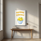 Squeeze The Day – Limoncello on a thick-edge canvas, above an oak writing desk