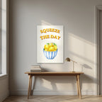 Squeeze The Day – Limoncello as an unframed print, above an oak writing desk