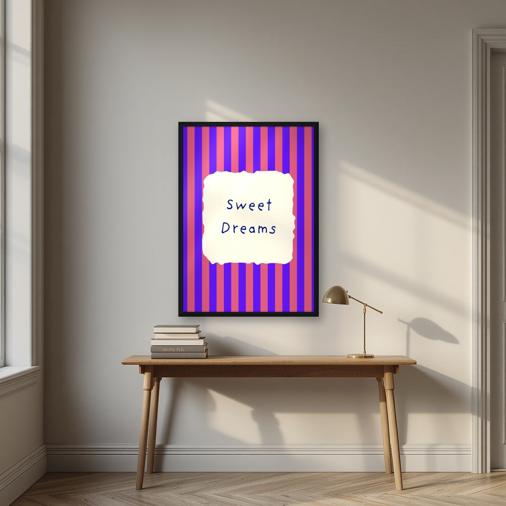 Sweet Dreams – Capri Violet print in a black frame above a desk