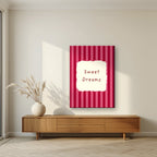 Sweet Dreams – Claret Stripe on slim canvas in a living room